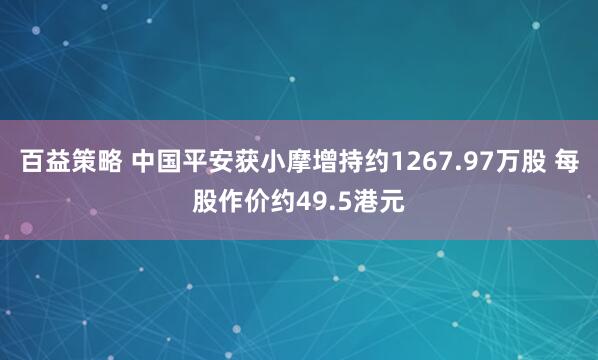 百益策略 中国平安获小摩增持约1267.97万股 每股作价约49.5港元